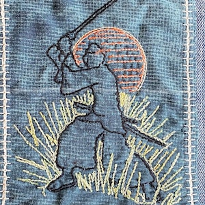 Large Sashiko Ninja Patch - Upcycled Denim Boro Art - Japanese Martial Arts Embroidery - Sew On Fabric Block - Karate Dojo Jacket Back Gift