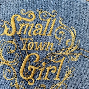 Upcycled Denim Pocket Patch - Small Town Girl Embroidery - Coastal Cowgirl Aesthetic - Large Jacket Back Applique - Functional DIY Storage