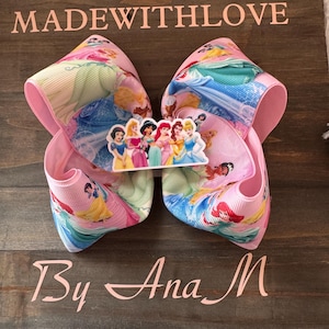 Princesses Hair Bow, Pink Hair Bow, Snow White Bow, Cinderella Bow, Ariel Bow, Belle Bow, Jazmin Bow, Sleeping Beauty Bow, Princesses Party