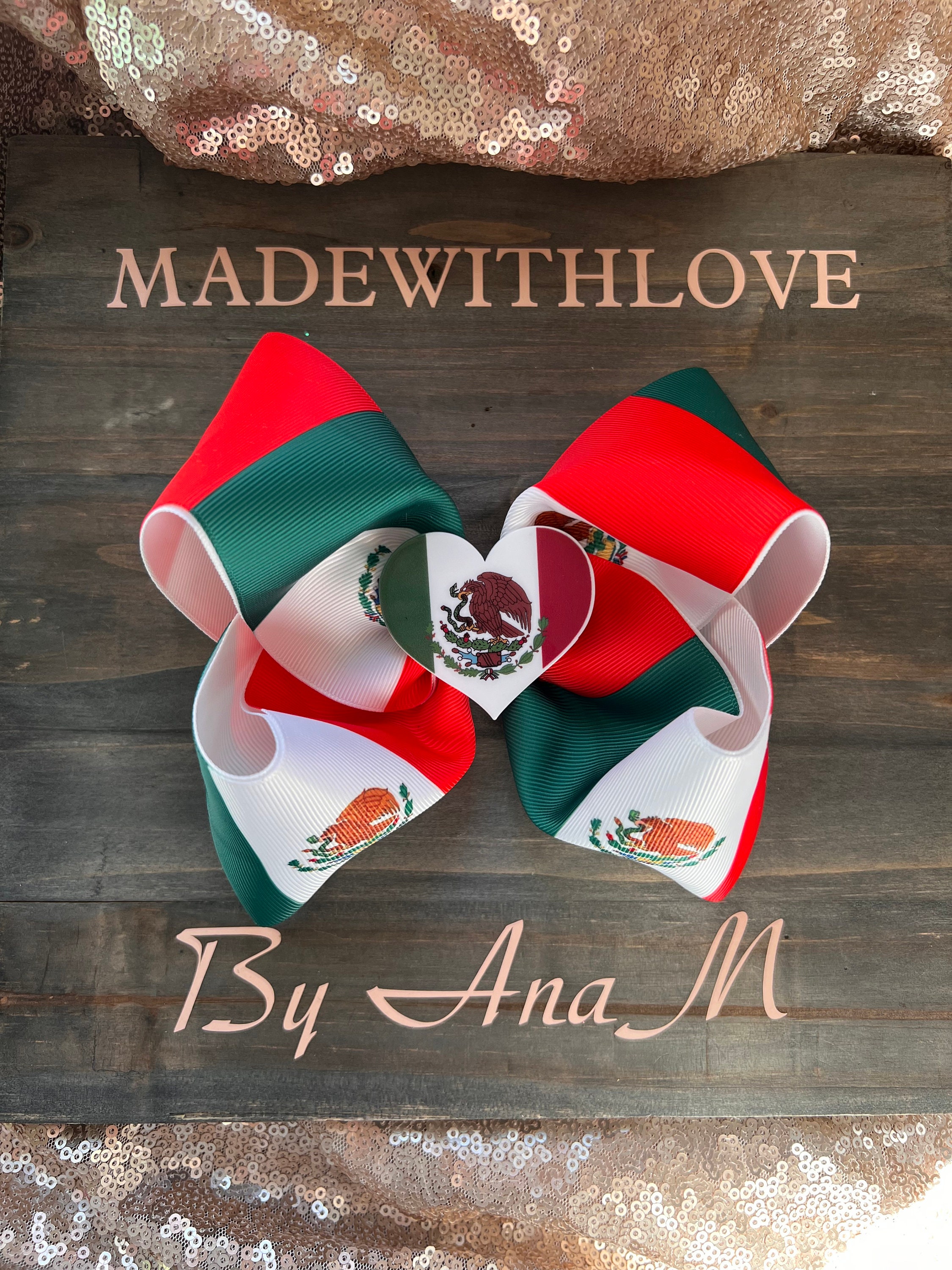 Handcrafted Mexico Flag Hair Bows, Grosgrain Ribbon & Metal Clip, 2 Pack Amazon.com: Mexico Flag Hair Bow Girls Women Hair  main image 2