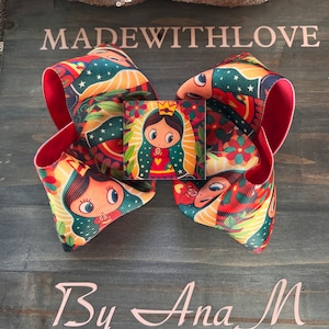 Handmade Our Lady of Guadalupe Hair Bow: Large Catholic Girls Bow
