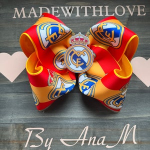 Real Madrid Hair Bow,Soccer Hair Bow, Soccer Bow, Soccer Girl Bow, Girl hair bow, Toddler hair bow,Ponytail soccer bow, Real Madrid hair bow