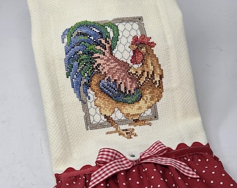 Cross-stitched FARMHOUSE ROOSTER TOWEL