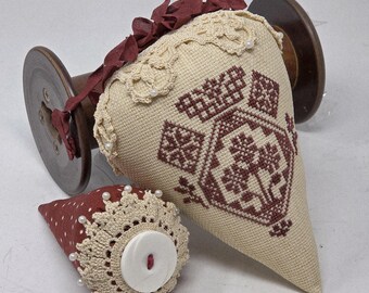Erica Michaels cross-stitched QUAKER STRAWBERRY DUO
