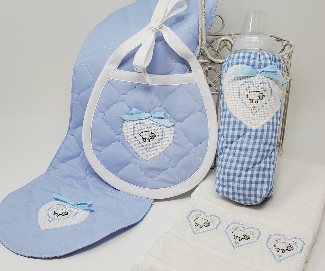 Scalloped Bib and Burp Set - Blue main image 1