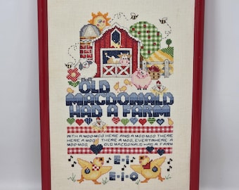 Carol Emmer Designs cross-stitched Framed OLD MacDONALD FARM