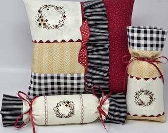 Cross-Stitched Sunflower Pillow and Bowl Filler Set