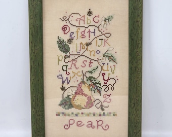 Sisters & Best Friends cross-stitched FRAMED PEAR SAMPLER