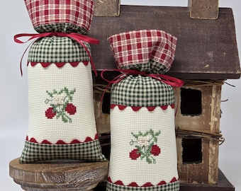 Cross-stitched Strawberries Bowl Fillers, Embellished with Pearls and Ribbons