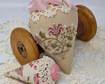 Blackbird Designs Cross-Stitched Floral Cactus Strawberry Pinkeep Set