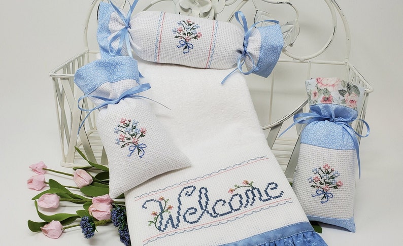 HeartstringsByMorgan Cross-Stitched Welcome Guest Towel
