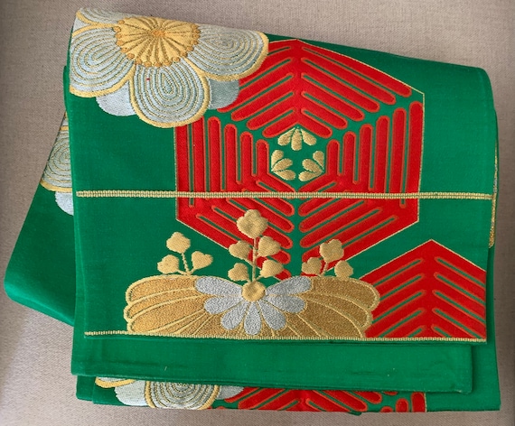 Antique Fukuro Christmas Kimono Obi/Kimono Belt/K… - image 1