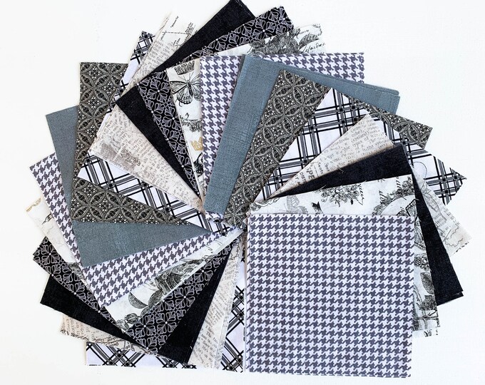 Black and White Fabric Charm Pack, 5 Inch Pre Cut Fabric Squares. Quilt