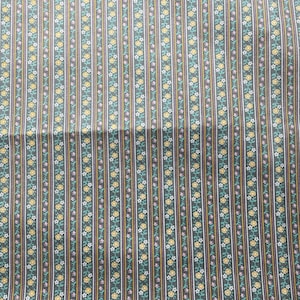 Vintage Floral Stripe Fabric, Tan Floral Quilting Fabric, Mini Pastel Floral Material, Wamsutta Mills, 44&quot; Wide x 1.5 Yards Long