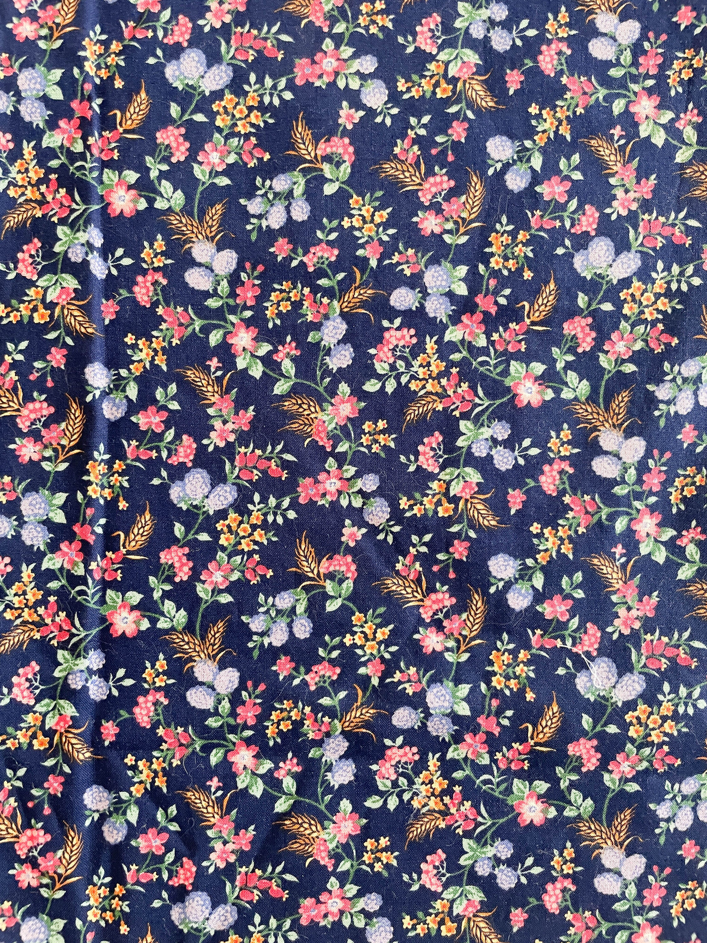 Botanical Fabric Floral Bouquets on Navy Blue Vintage Sharon - Etsy Botanical Fabric Floral Bouquets on Navy Blue Vintage Sharon - Etsy