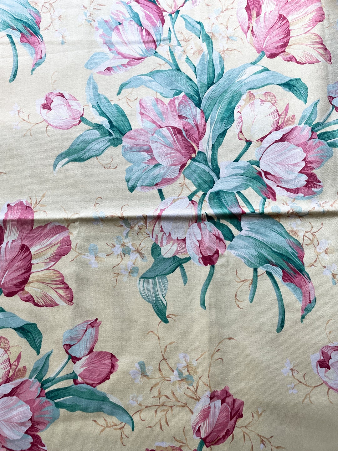 Vintage Waverly Home Decor Floral Fabric Remnant, Yellow Tulip Floral