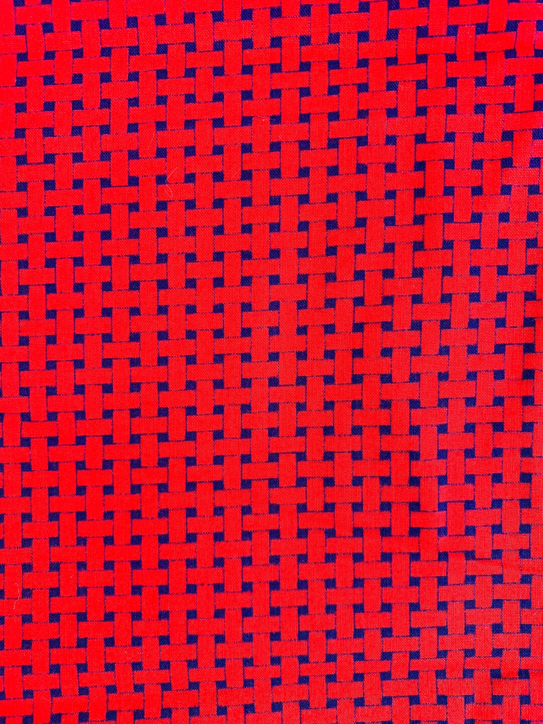 Bright Red Basket Weave Print Cotton Fabric Red and Navy Blue Etsy