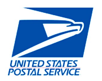 May include: The United States Postal Service logo features a blue rectangle with a white eagle in flight. The text "UNITED STATES POSTAL SERVICE" is below the eagle.