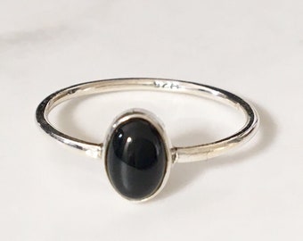 Anello in argento sterling 925 con onice nero, pietre preziose impilabili, misure 567 8 9 10 11 12, anello impilabile in argento con onice nero, anello minimalista
