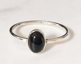 925 Sterling Silver Black Onyx Ring Stack Stackable Gemstone Sz 567 8 9 10 11 12, Black Onyx Silver Fine Stack Ring, Minimalist Ring