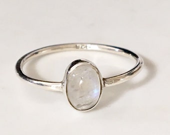 925 Sterling Silver Rainbow Moonstone Ring Stack Stackable Gemstone 567 8 9 10 11 12, Rainbow Moonstone Silver Fine Stack Ring, Minimalist