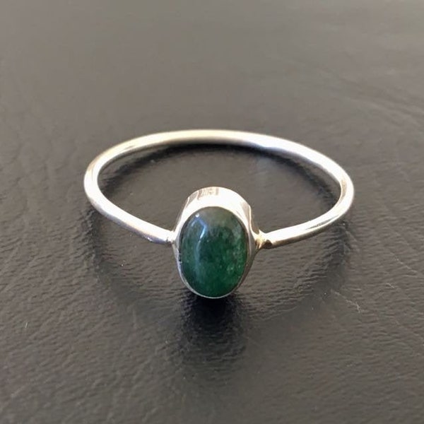 925 Sterling Silver Green Jade Ring Gemstone Stack Stackable 56789 10 11 12, Silver Green Jade Fine Stack Ring, Minimalist Jade Ring