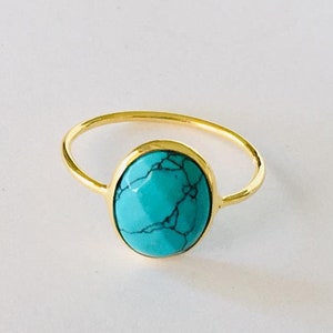 18K Gold Sterling Silver Turquoise Ring Stack Gemstone Solitaire Size 7 8 9 10, Gold Vermeil Turquoise Ring, Gold Turquoise Minimalist Ring