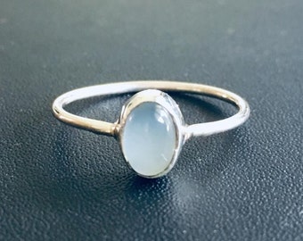 925 Sterling Silver Aqua Chalcedony Ring Gemstone Stack Stackable Siz 56789 10 11 12, Silver Aqua Chalcedony Fine Stack Ring