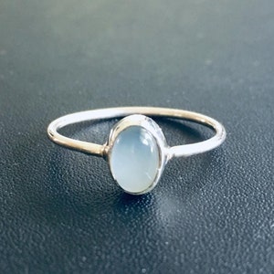 925 Sterling Silver Aqua Chalcedony Ring Gemstone Stack Stackable Siz 56789 10 11 12, Silver Aqua Chalcedony Fine Stack Ring