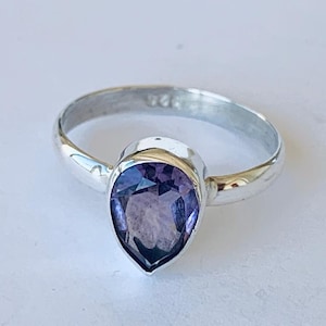 925 Sterling Silver Amethyst Ring Gemstone Teardrop Pear Stack Size 5 6 7 8 9 10 11, Birthstone, Amethyst Ring, Bridesmaid Gift