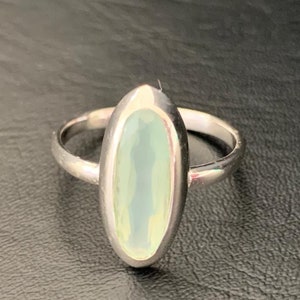 925 Sterling Silver Aqua Chalcedony Ring Large Oval Gemstone Stacking Stack Size 6 9, Aqua Chalcedony Blue Solitaire Ring, Statement Ring
