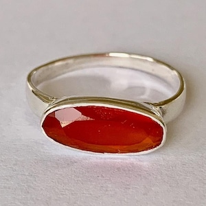 925 Sterling Silver Stackable Carnelian Large Oval Gemstone Ring Size 5 6 7 8 9, Large Oval Horizontal Carnelian Ring, Orange Gemstone Ring,