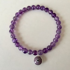 925 Sterling Silber Amethyst Evil Eye Stretch Armband Edelstein Perlen Mati Nazar Doppelseitig Glas Charme