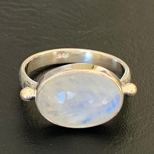 925 Sterling Silver Rainbow Moonstone Large Oval Gemstone Ring Size 6 7 8 9 10, Rainbow Moonstone Solitaire Ring, Silver Moonstone Oval Ring