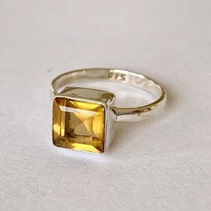 925 Sterling Silver Citrine Ring Square Emerald Cut Solitaire Sz 5 6 7 8 9 10 11 12, Square Gemstone Ring