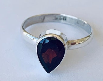 925 Sterling Silver Garnet Ring Faceted Gemstone Teardrop Pear Stack Sz 5 6 7 8 9 10 11, Teardrop Garnet Ring, Bridesmaid Gift