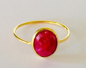 18K Gold on 925 Sterling Silver Ruby Gem Red Ring Stack Gemstone Size US Size 5 6 7 8 9 10, Thin Stacking Ring Ruby Gold Gemstone