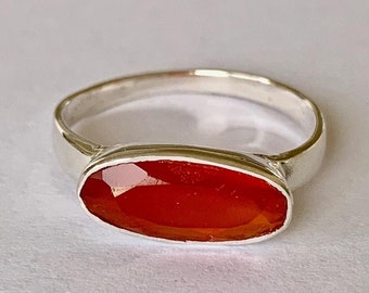 925 Sterling Silver Stackable Carnelian Large Oval Gemstone Ring Size 5 6 7 8 9, Large Oval Horizontal Carnelian Ring, Orange Gemstone Ring,