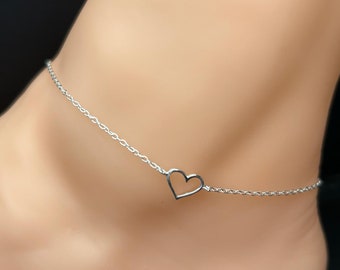 925 Sterling Silver Open Love Heart Chain Anklet Girls Child Women, Heart Chain Anklet, Silver Heart Charm Anklet, Gift for Women Bridesmaid