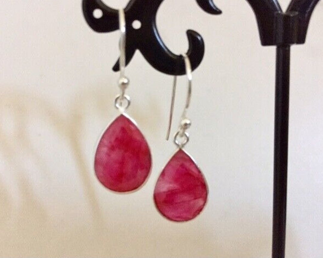 925 Sterling SLV Ruby-Red Stone Floral Drop Earrings main image 1