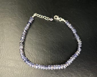 925 Sterling Silver Iolite Bracelet Faceted Rondelle Gemstones Natural, Iolite Bracelet, Blue Gem Bracelet, Multi Gemstone Iolite Bracelet