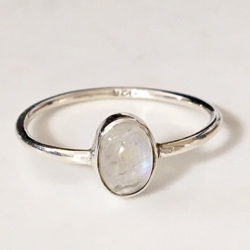 925 Sterling Silver Rainbow Moonstone Ring Stack Stackable Gemstone 567 8 9 10 11 12, Rainbow Moonstone Silver Fine Stack Ring, Minimalist