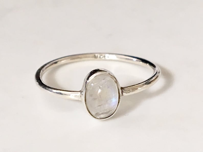 925 Sterling Silver Rainbow Moonstone Ring Stack Stackable Gemstone 567 8 9 10 11 12, Rainbow Moonstone Silver Fine Stack Ring, Minimalist image 1