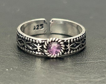 925 Sterling Silver Amethyst Toe Ring, Sterling Silver Gemstone Toe Ring, Women Girl, Evil Eye Sterling Silver Adjustable, Silver Purple