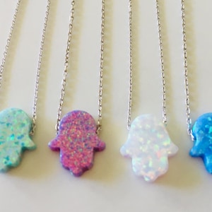 925 Sterling Silver Opal Hamsa Necklace, Hand fatima Opal Necklace, 18K Gold Vermeil Blue White Opal Hamsa Necklace, WHite Blue Green Purple