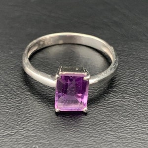 925 Sterling Silver Amethyst Square Rectangle Gemstone Stack Ring Size 6 8 9, Sterling Silver Purple Amethyst Claw Prong Set Ring, Solitaire