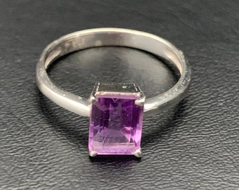 925 Sterling Silver Amethyst Square Rectangle Gemstone Stack Ring Size 6 8 9, Sterling Silver Purple Amethyst Claw Prong Set Ring, Solitaire