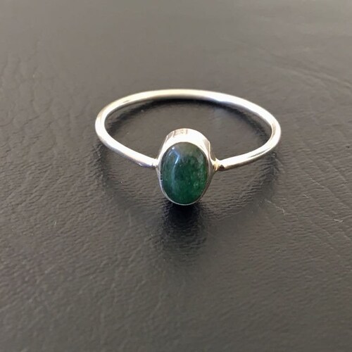 925 Sterling Silver Green Jade Ring Gemstone Stack Stackable 56789 10 11 12, Silver Green Jade Fine Stack Ring, Minimalist Jade Ring