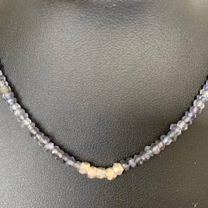 925 Sterling Silver Iolite Gemstone Blue Multi Beads Chain Necklace, Blue Iolite Beads Necklace, Bridesmaid Gift