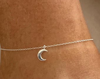 925 Sterling Silver Moon Chain Anklet Girls Child Women, Crescent Moon Chain Anklet, Moon Charm Anklet, Gift for Girls Women Bridesmaid